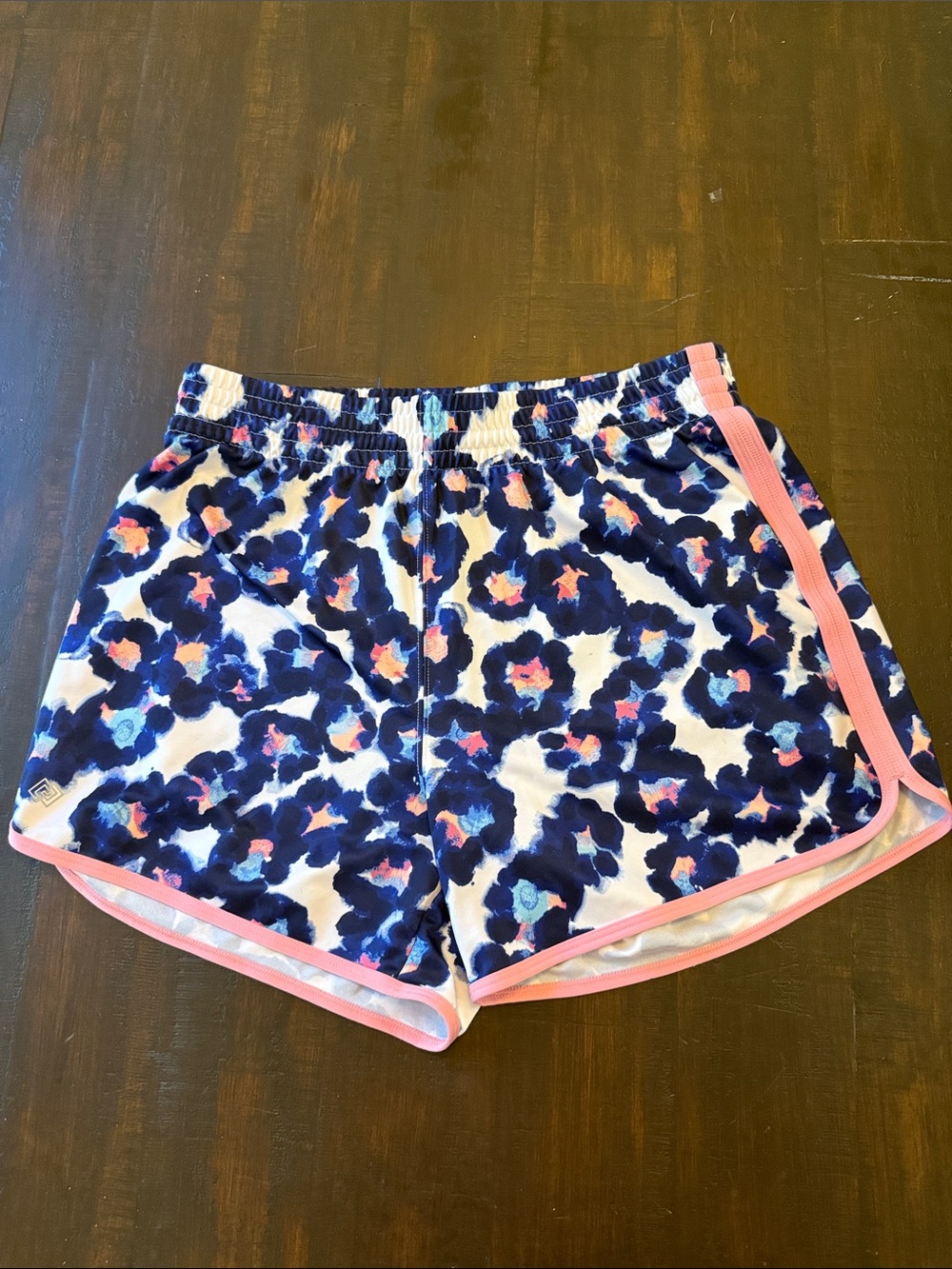 ZELOS Navy Floral Athletic Shorts with Pink Trim